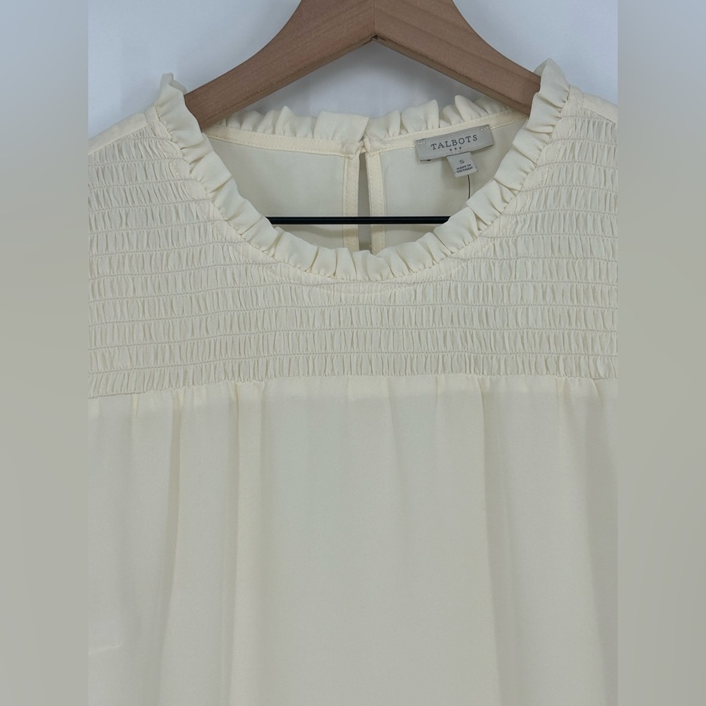 "NWT" Talbots Ivory Smocked Sheer Long Sleeve Blouse- Women's Small - Picture 6 of 10